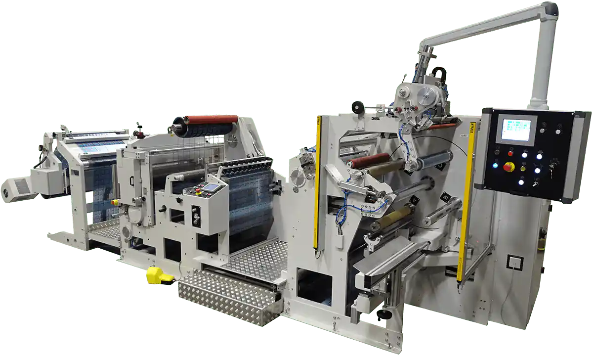 Die Cutting Pre Printed Labels With Missing Label Detectors Feeding Flueless Turret Rewind